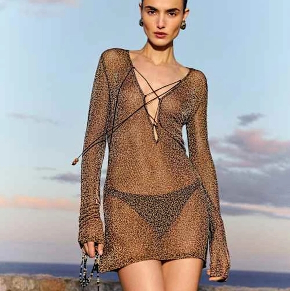 Reformation Ivanna Knit Dress in Metallic Brown size M NWT - Picture 4 of 13